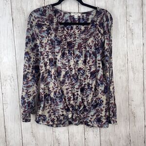 BeachLunchLounge Top Womens Medium Multi Button Down Semi Sheer Colorful Blouse